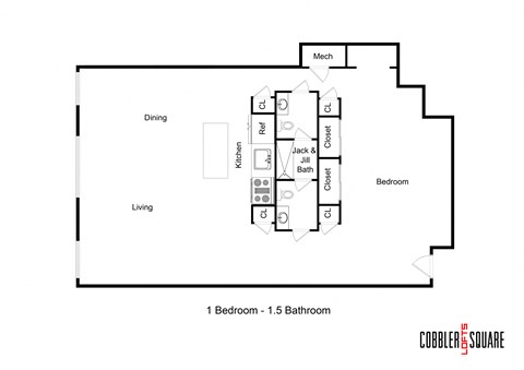 a floor plan of a room with a bedroom and a living room